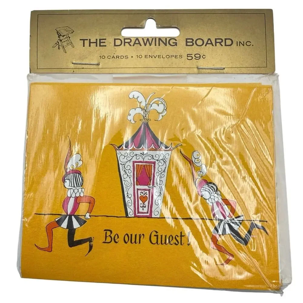 Vintage 70s Drawing Board Be Our Guest Invitations Cards Envelopes Set 10 New